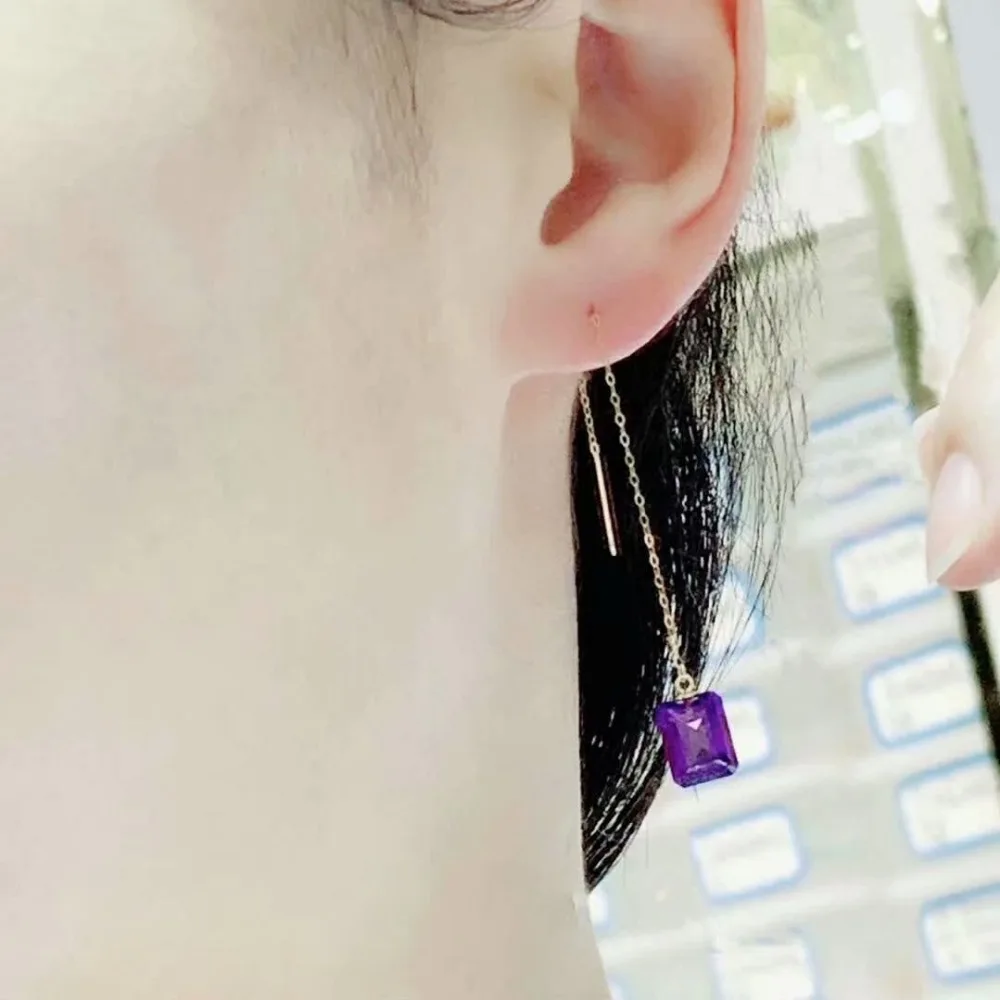 

shilovem 18K yellow Gold Piezoelectric Amethyst stud earrings fine Jewelry trendy engagement gift new plant women myme070911z