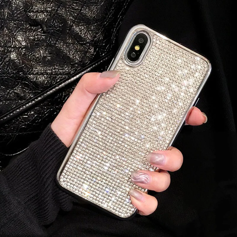 Модный Алмазный чехол для телефона для iphone XS X XS Max XR 6 6s 7 8 Plus, блестящие стразы, мягкий ТПУ чехол, розовое золото, чехол s