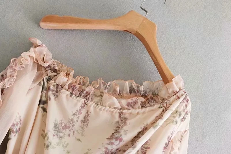 Женское пляжное платье boho розовое шифоновое с рюшами на одно плечо | Женская