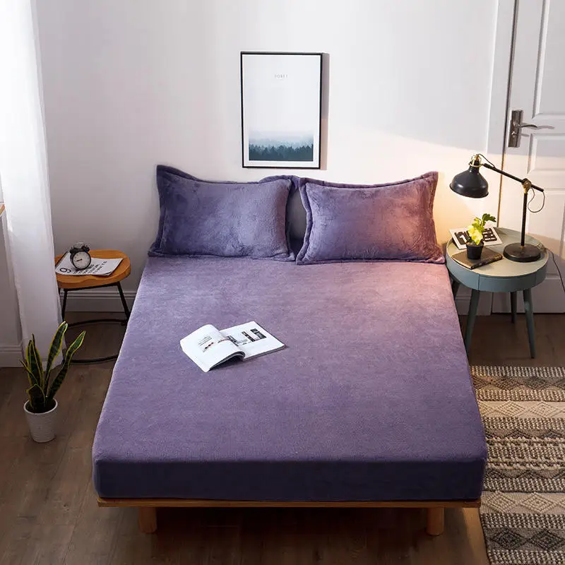 

1Pcs 100% Polyester Bed Sheet Fitted Sheets with Elastic Band Solid Colour Bedsheets Single Bed Double Sheets Without pillowcase