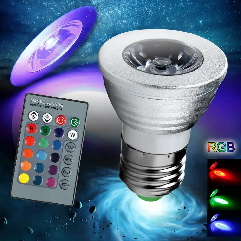 Новейшая Энергосберегающая светодиодная RGB лампочка E27/GU10/MR16 3 Вт прожектор с 16
