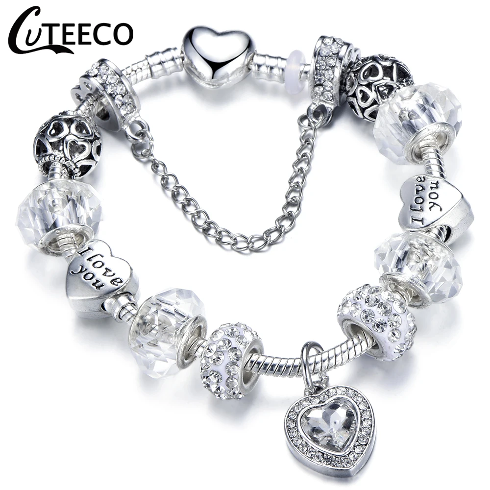 CUTEECO стиль подвеска-Шарм в виде сердца посеребренный браслет цепочка змея женский браслет модные ювелирные изделия дропшиппинг