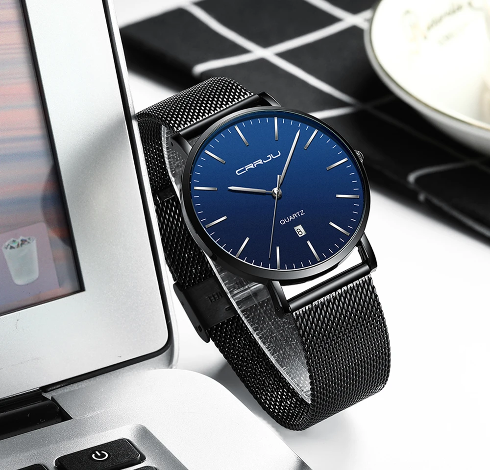 Часы CRRJU мужские наручные модные роскошные спортивные из нержавеющей стали |