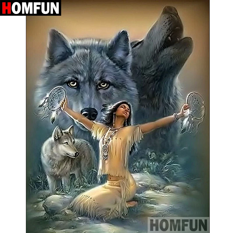 Алмазная живопись HOMFUN индейский волк вышивка крестиком из квадратных/круглых