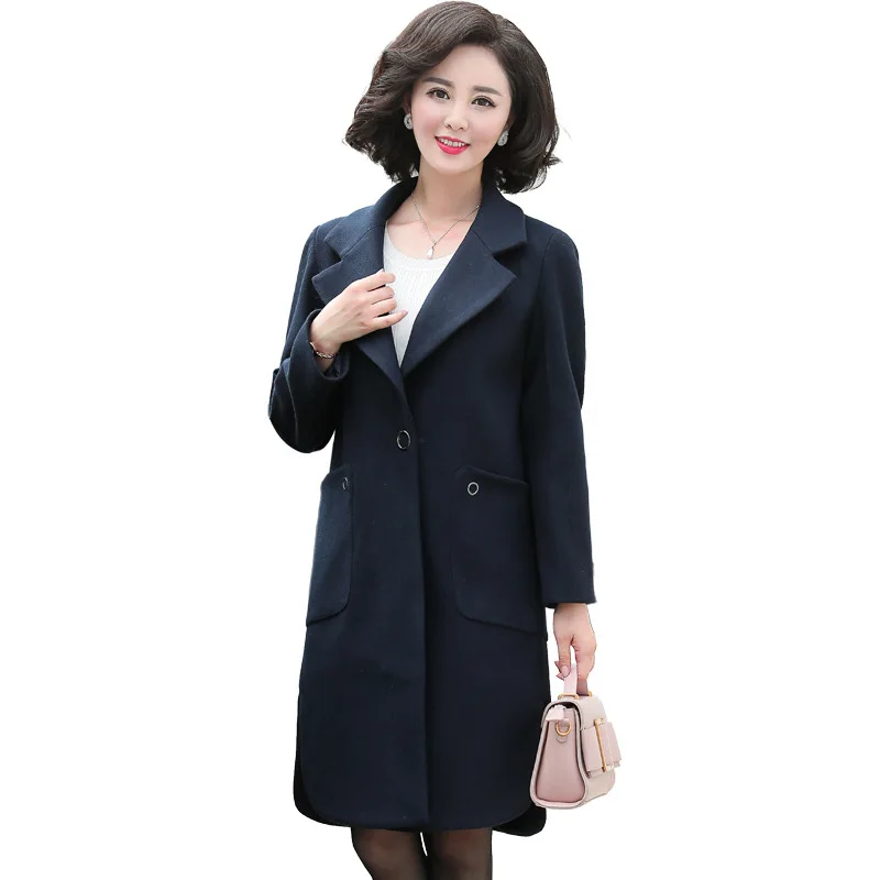 Office Lady Slim Women Long Cashmer Coat Single Button Women's Woolen Jacket Turn-down Collar Solid and | Женская одежда
