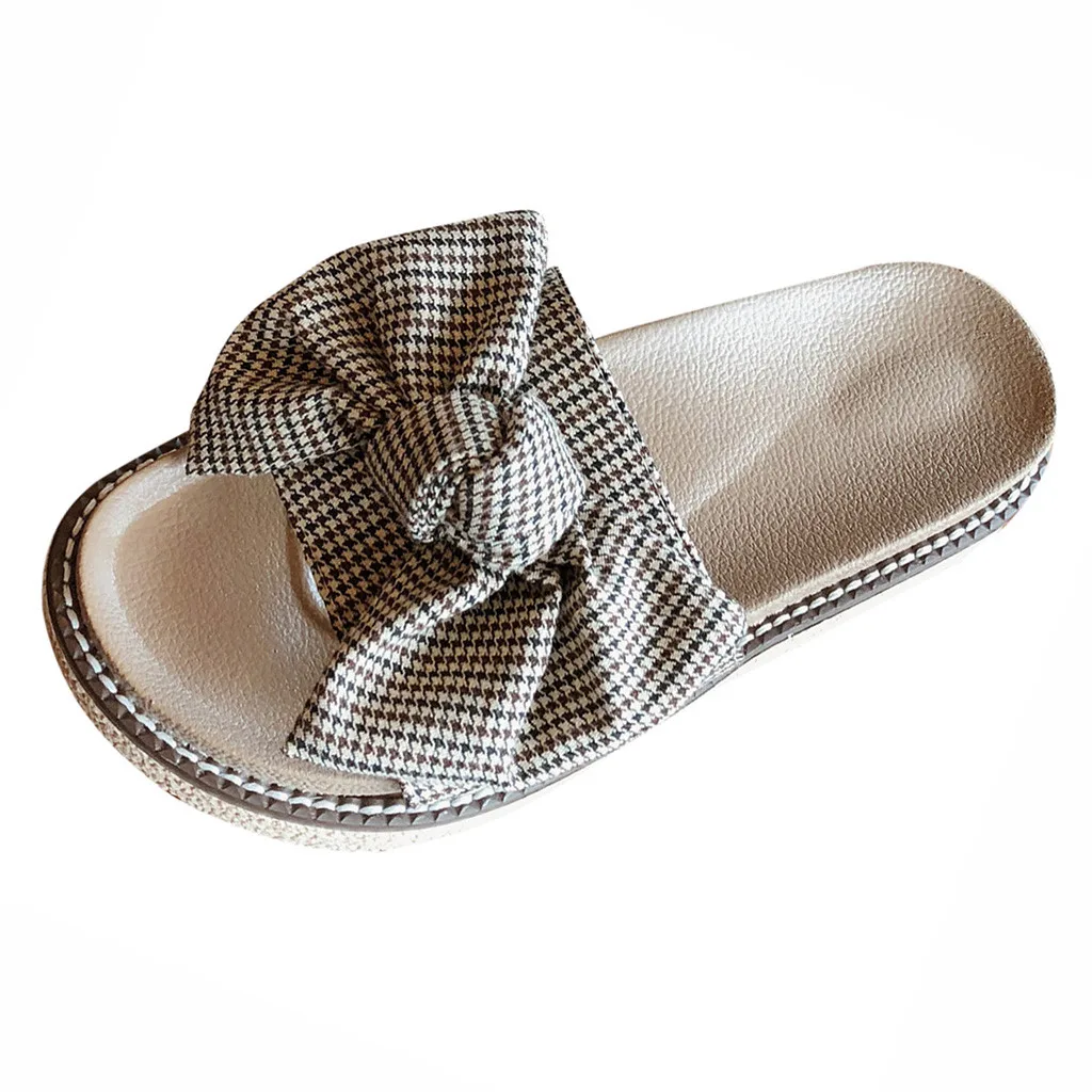 Женские босоножки на плоской подошве SAGACE летние пляжные шлепанцы с бантиком для