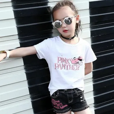 A style Модные От 3 до 10 лет топы для детей, футболки с изображением розовой Пантеры, хлопковые летние футболки с короткими рукавами для девочек - Цвет: A style