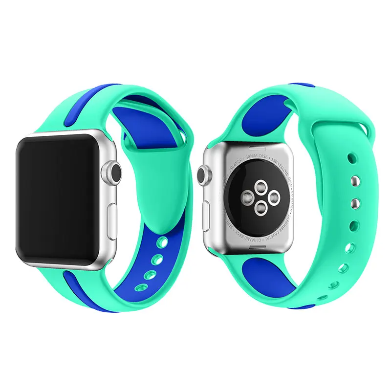 Green Blue Полосатый силиконовый ремешок для Apple Watch Sport Correa Loop Band Замена для iwatch IOS Smartwatch Браслет серии 4/3/2/1 - Цвет: Green Blue