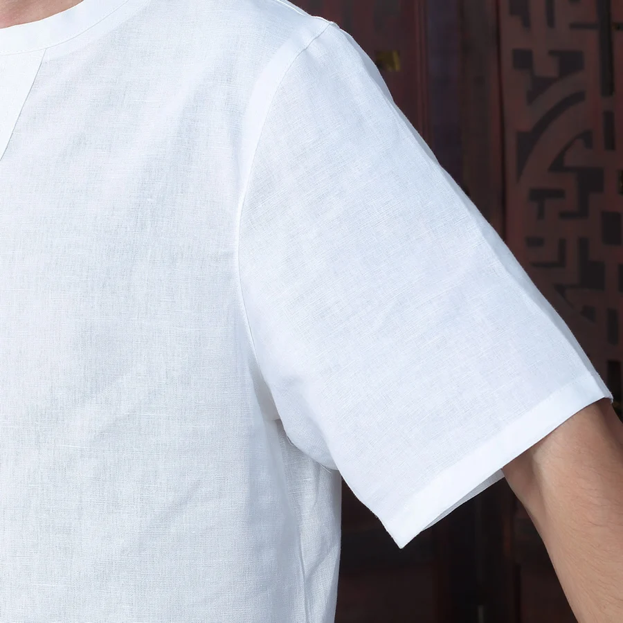 Летняя новая модная белая китайская мужская хлопковая льняная рубашка Кунг фу с