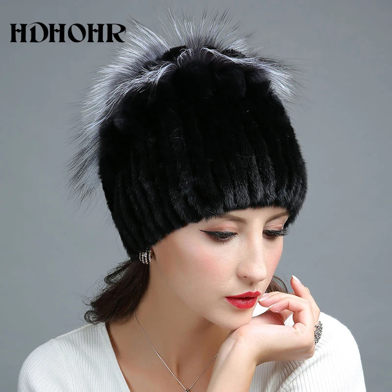 HDHOHR НОВАЯ шапка из натурального меха Wram зимняя женская норки вязаные шапочки