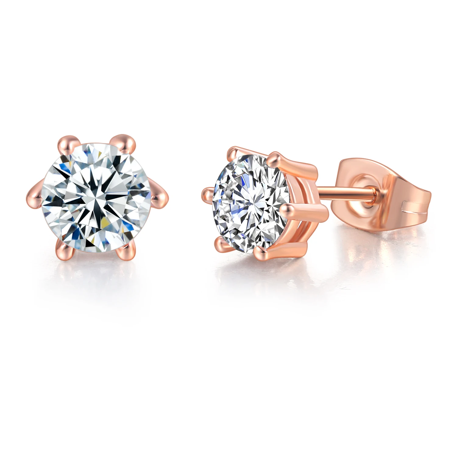 Шесть когтей 5 мм 0.5ct CZ Кристалл розовое золото цвет серьги гвоздики Кристалл Свадебные украшения для женщин brincos E036 E035 - Окраска металла: Покрытие из розового золота