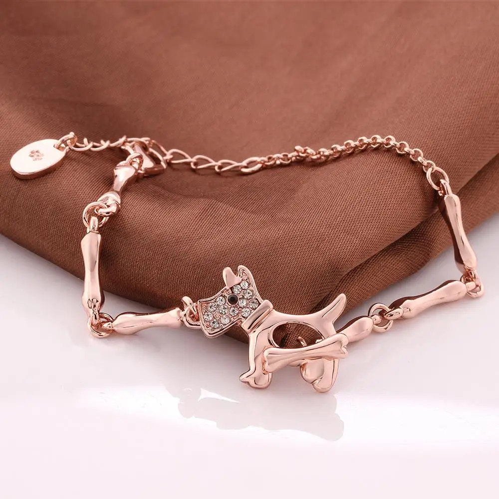 EPICFEAT 2017 Beagle Dog and bones Pendants Bracelets Animal Crystal Rose gold Cute Wrist Chain Women Fashion Jewelry PB072 |