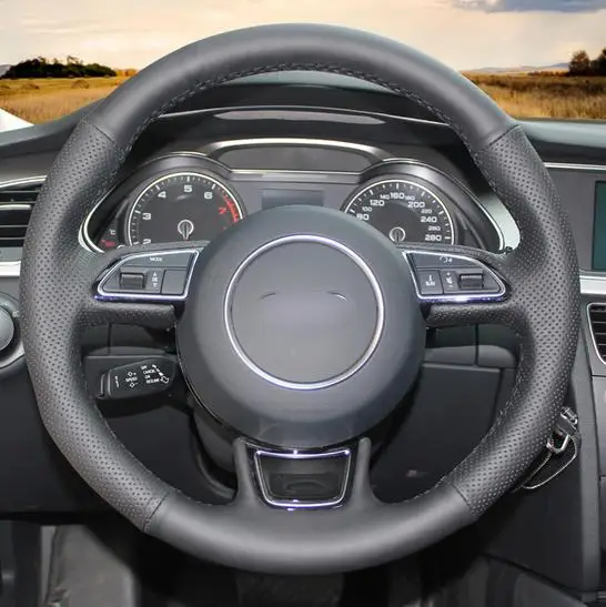Черная искусственная кожа рулевого колеса автомобиля Обложка для Audi A3 A4 A5 A6 A7 Allroad