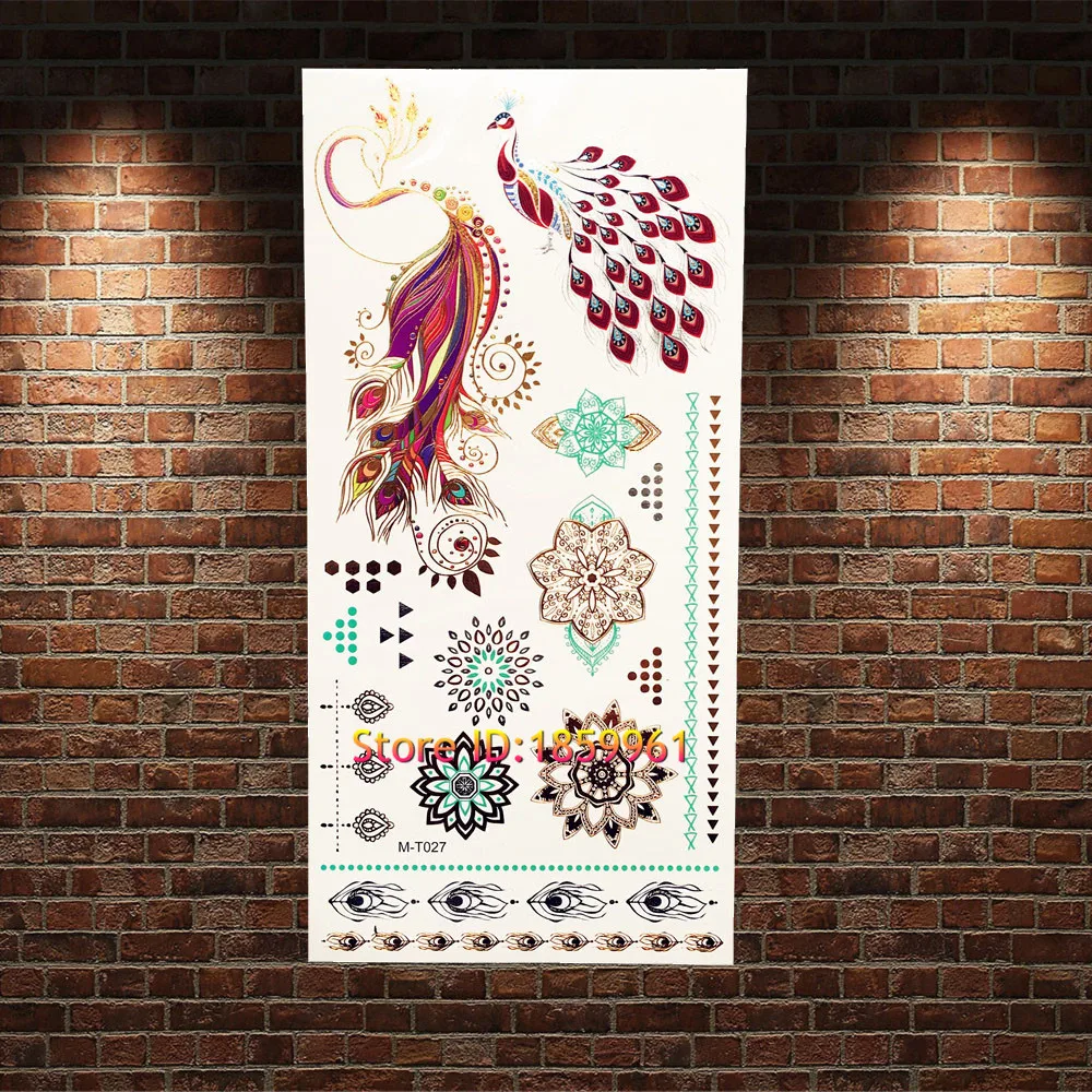 1 шт. изысканное боди-арт золотая металлическая Татуировка павлина Феникса