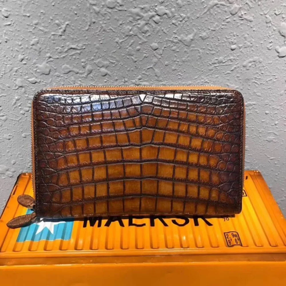 Кошелек из 100% натуральной кожи крокодила мужской кошелек с двойной молнией