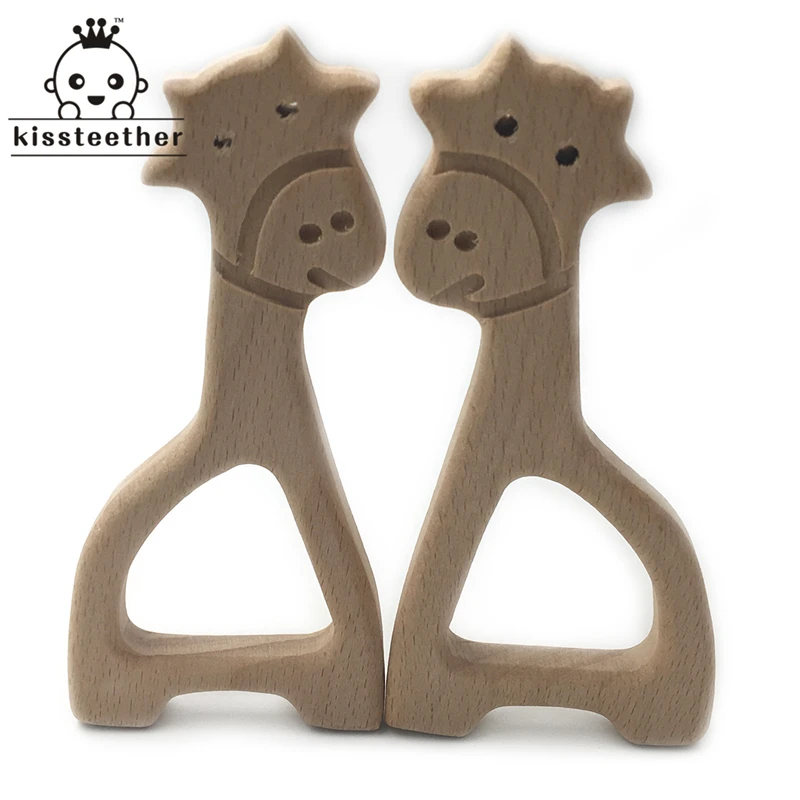 10pcs Safe Kara Teething Baby Teether Cute antlers Design Wooden Ring Animal Shape Toy handmade wooden teether-giraffe teether