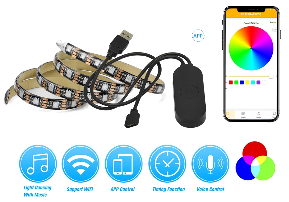 USB Wi-Fi светильник Светодиодная лента светильник s с регулируемой яркостью водонепроницаемый совместим с Amazon Alexa Smart wifi освещение с RGB светодиодный контроллер