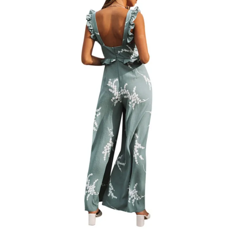 Слинг жилет Летний женский комбинезон сексуальный Холтер jumpsuitFashion гофрированные цельные брюки
