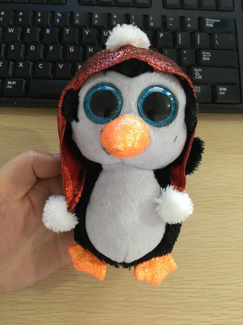 Ty Beanie Мягкие и плюшевые черный пингвин с блестками шапка игрушка 15 см