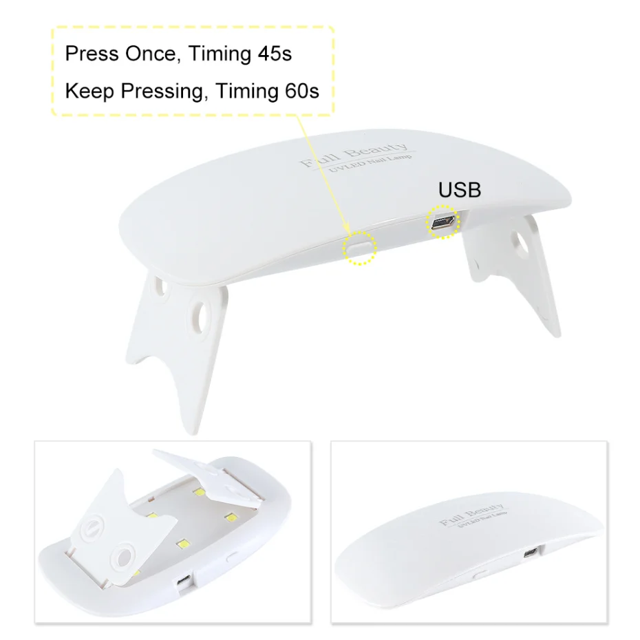 Мини 9 Вт Сушилка для ногтей УФ светодиодная лампа портативный USB зарядка 45s 60s