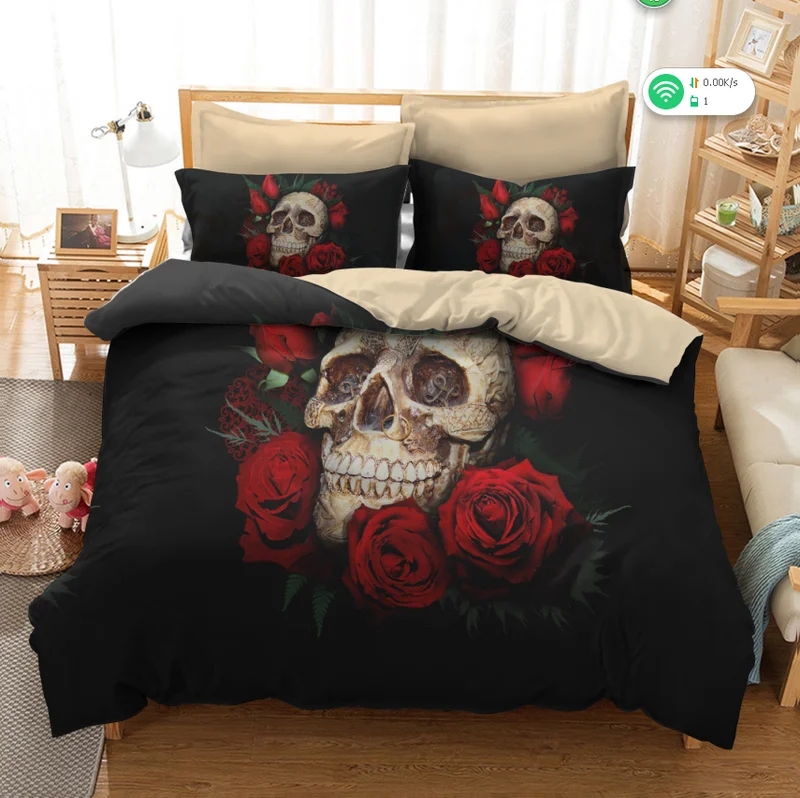 3D sugar skull Rose flower Bedding Set for King Size Bed duvet cover with pillowcase AU Queen bedline | Дом и сад