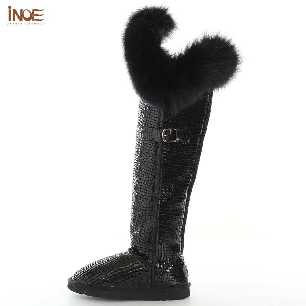 Зимние женские сапоги до колена из натуральной яловой спилка с натуральным