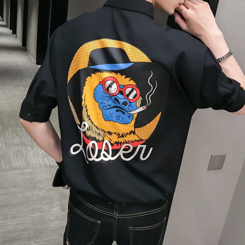 

wind short-sleeved set loose header sleeve set 5 minutes of sleeve stripe coat A236-7007 - P50 headdress flower men shirt