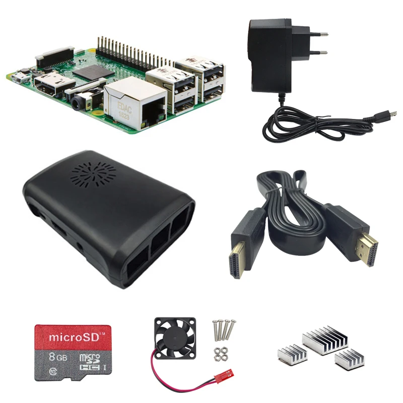 Raspberry Pi 3 Model B + корпус ABS зарядное устройство кабель HDMI вентилятор охлаждения 8G sd