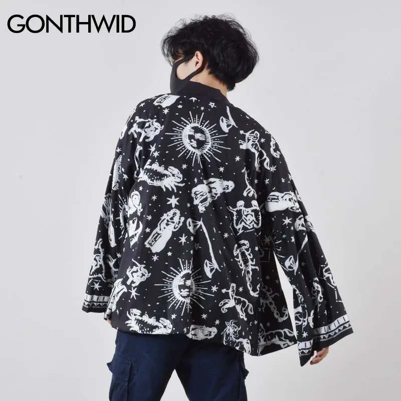 Японское кимоно GONTHWID с принтом в виде созвездий куртка Haori Харадзюку рубашка