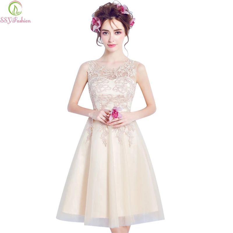 Robe De Soiree ssyfashion кремовый кружевные короткие коктейльные платья обувь для банкета