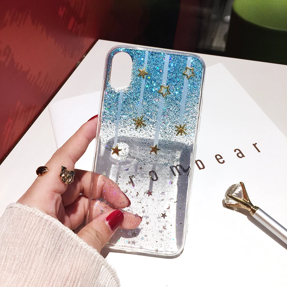 Чехол Qianliyao для iphone xs max xr блестящие чехлы телефонов с метеоритными звездами 6 6s 7 8