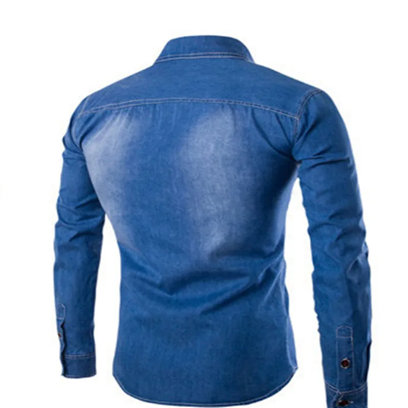 2016 Новая модная мужская джинсовая рубашка хлопковая приталенная брендовая