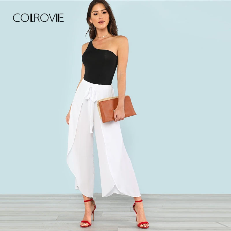 COLROVIE Одноцветный облегающий боди на одно плечо, лето, Асимметричный вырез, Пляжная Женская одежда, черный сексуальный боди без рукавов