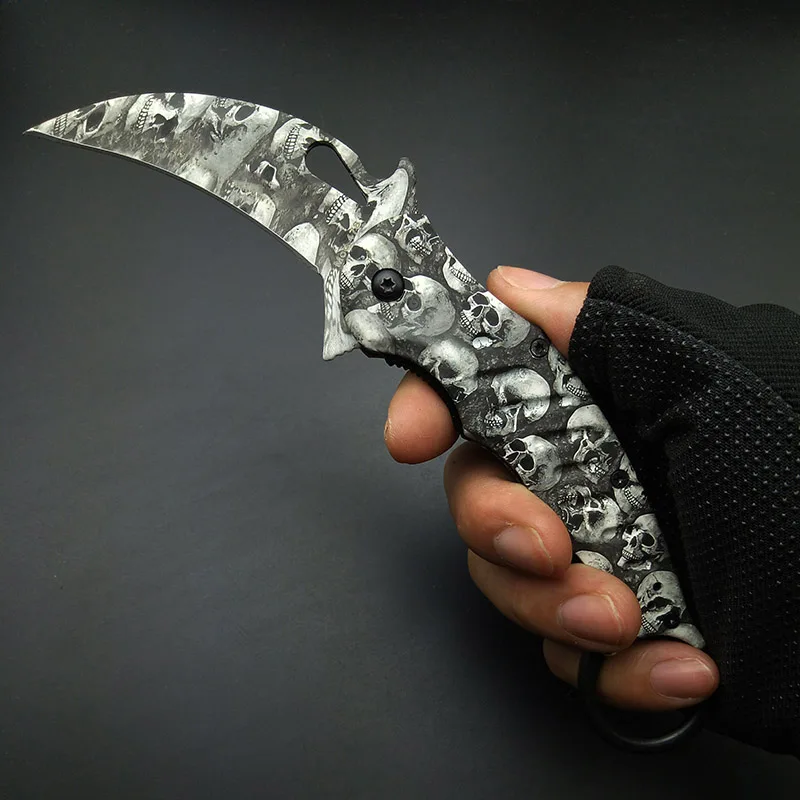 Голова черепа покрытие Karambits тактический нож 440 нержавеющая клинок в форме клешни крышка ручка карманный нож Средство для выживания на открытом воздухе подарок