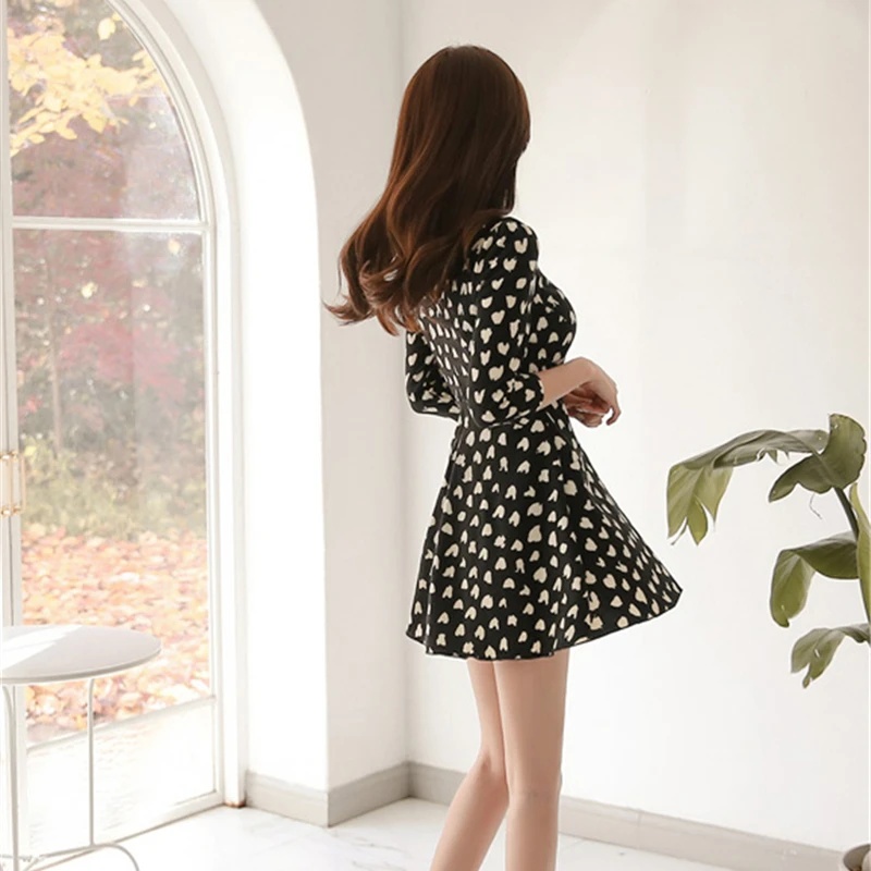Women Spring &amp Autumn Robe Dress 2019 New Korean Female V-Neck Sexy Mini Print Party A-Line Dresses Girl Streetwear Clothing | Женская