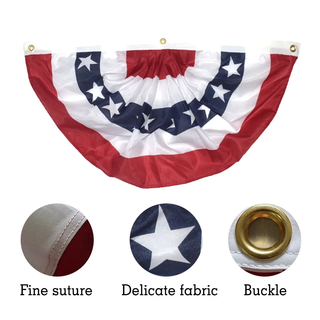 

New American Pleated Fan Flag USA American Bunting Decoration Logo Print Patriotic Stars and Stripes with Canvas Title 45x91cm