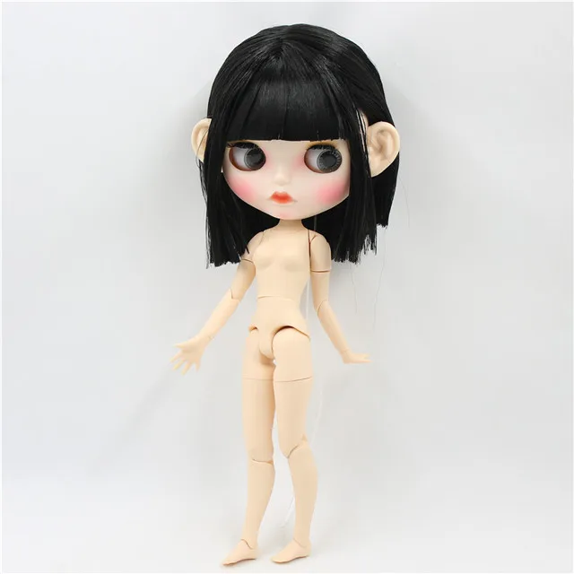 doll with ears Ледяная фабрика blyth кукла 1/6 bjd белая кожа сустава тела короткие черные волосы, новое матовое лицо резные губы с бровями, кукла с ушами - Цвет: doll with ears
