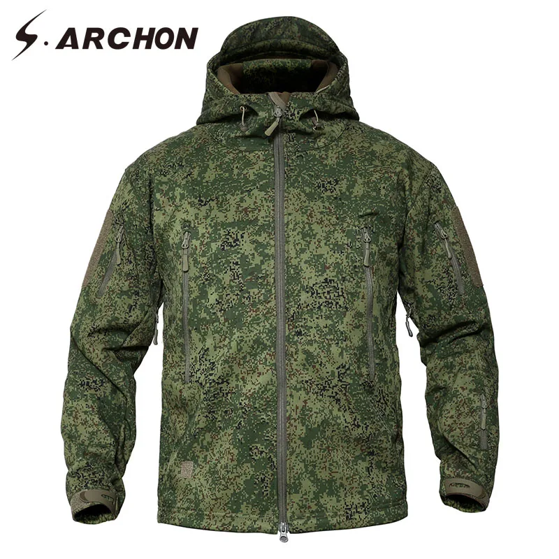 S. ARCHON новая тактическая камуфляжная куртка с капюшоном Мужская мягкая оболочка пальто водонепроницаемая армейская Ветровка Военная джунгли Куртка Верхняя одежда