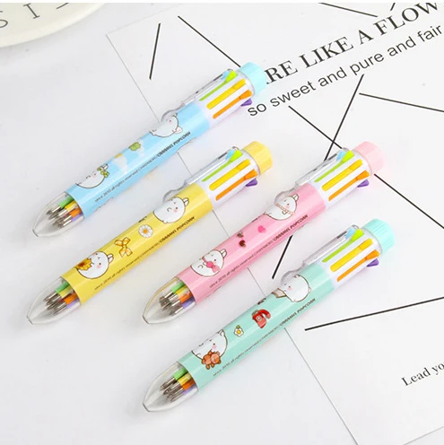 40 штук милых ручек-шариков с кроликами, 8 цветов в 1, многоцветные ручки для школы и офиса, подарок для детей и девочек, оптом.