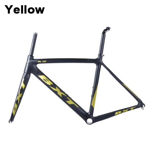 yellow logo matte Сверхлегкая рама для шоссейного велосипеда, карбоновая рама Di2, механическая рама для гонок, карбоновая рама+ вилка+ подседельный штырь+ гарнитура - Цвет: yellow logo matte