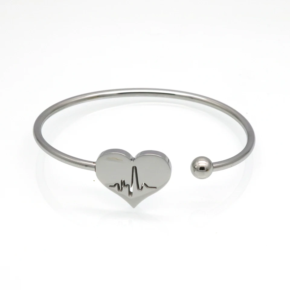 

Fashion Stainless Steel Bangles & Bangles Hollow Heart Carved Electrocardiogram Charm Bracelets Jewelry For Women Love Gifts