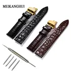 Ремешок MeiKangHui из натуральной кожи для наручных часов, универсальный браслет со стальной пряжкой, 16 мм 18 мм 20 мм 22 мм, с инструментами