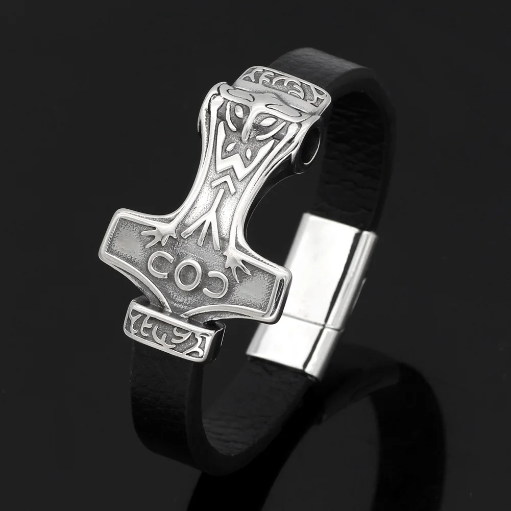 Браслет в скандинавском стиле викингов из нержавеющей стали odin rune thor hammer Mjolnir с