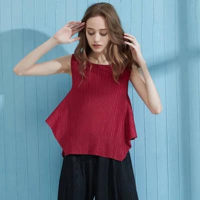 Распродажа Miyake однотонные Модные свободные футболки без рукавов
