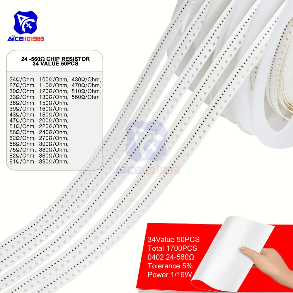 1700 шт./лот 34 значения 50 шт. 0402 Чип SMD резистор 0R 10 МОм/Ом 5% 1/16 Вт Сопротивление чипа
