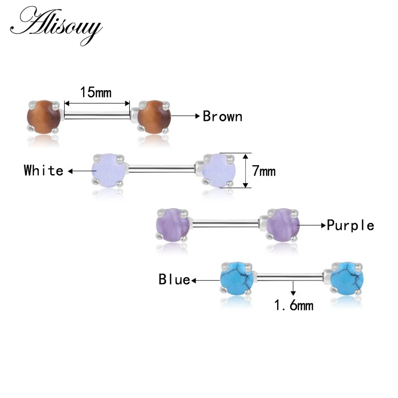 

Alisouy 1 шт., круглые камни в форме зуба, кольца для сосков, пирсинг, ювелирные изделия для тела, прямые кольца для сосков из нержавеющей стали 316L