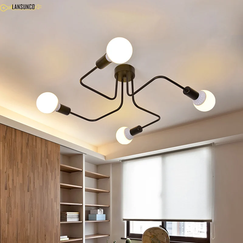 Винтажный потолочный светильник s с несколькими головками железный изогнутый