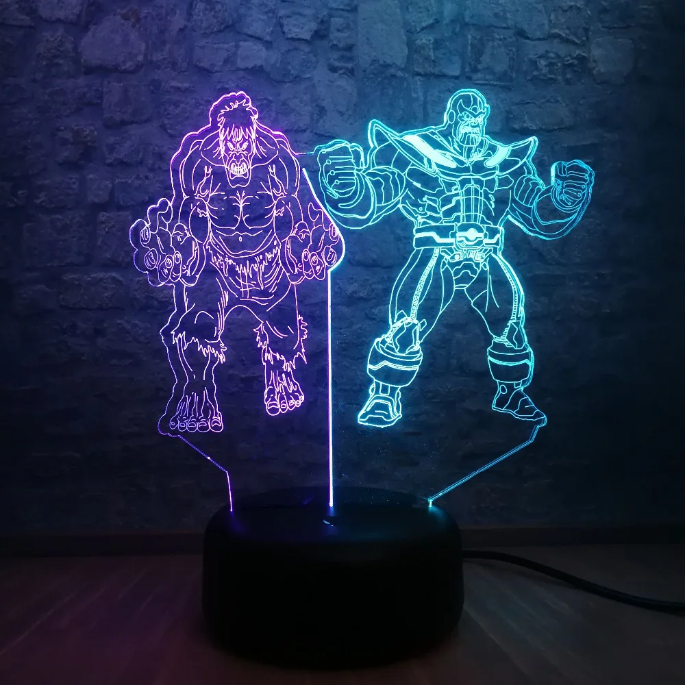 Marvel фигура Мстителей Халк танос 3D смешанные цвета luminaria USB зарядка лампа