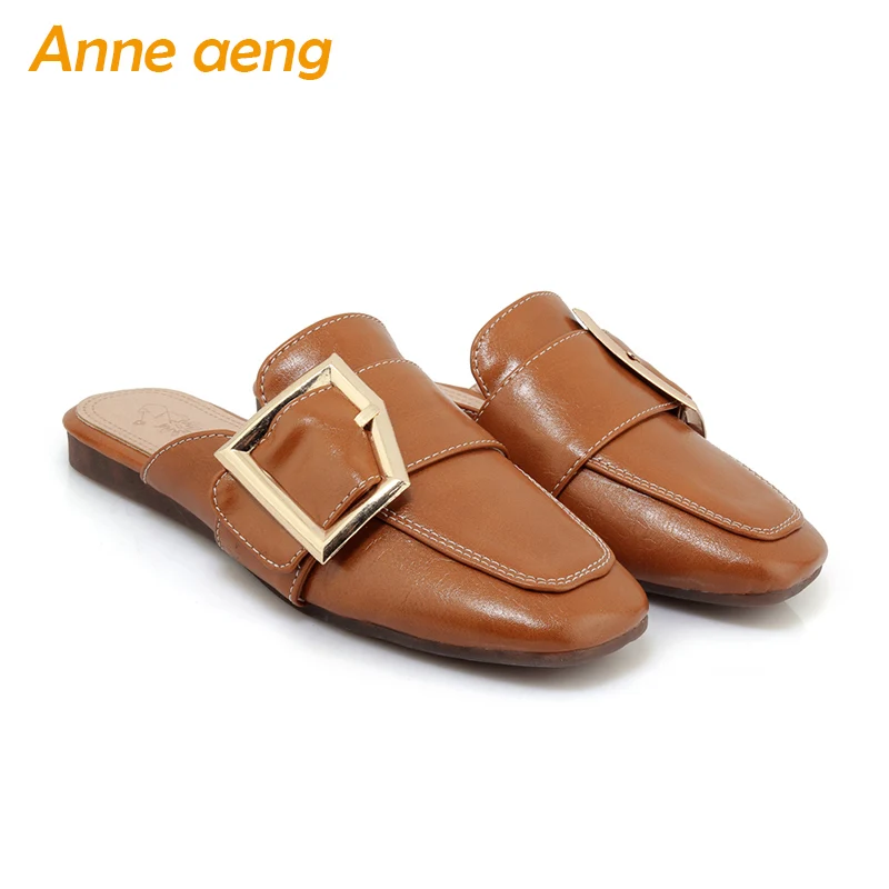 

spring summer women flippers square toe soft outsole casual mules ladies slides outdoor black women slippers with metal buckle