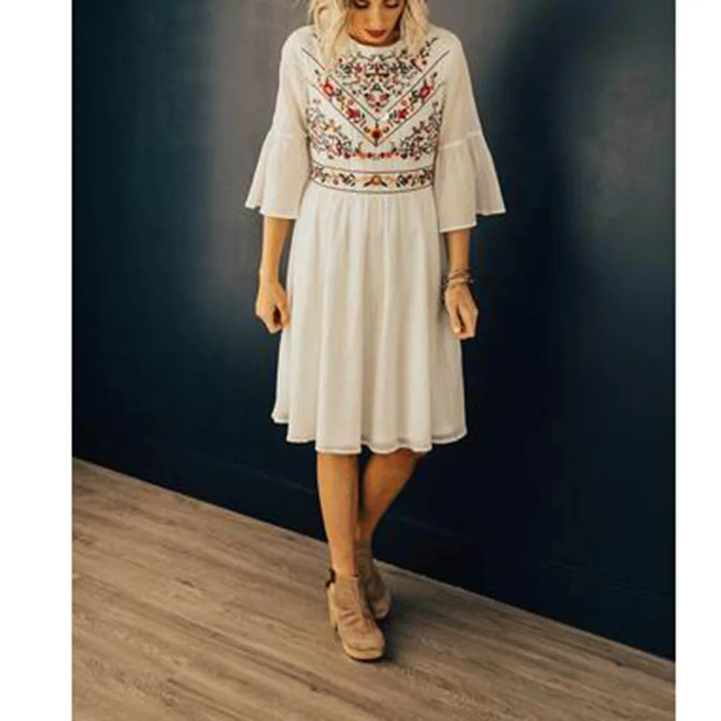 Женское летнее свободное богемное пляжное платье с рукавом три четверти и